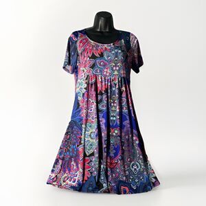 Reborn Women's Retro Sheath‎ Dress Medium Long Sleeves Bright Modern Hippie